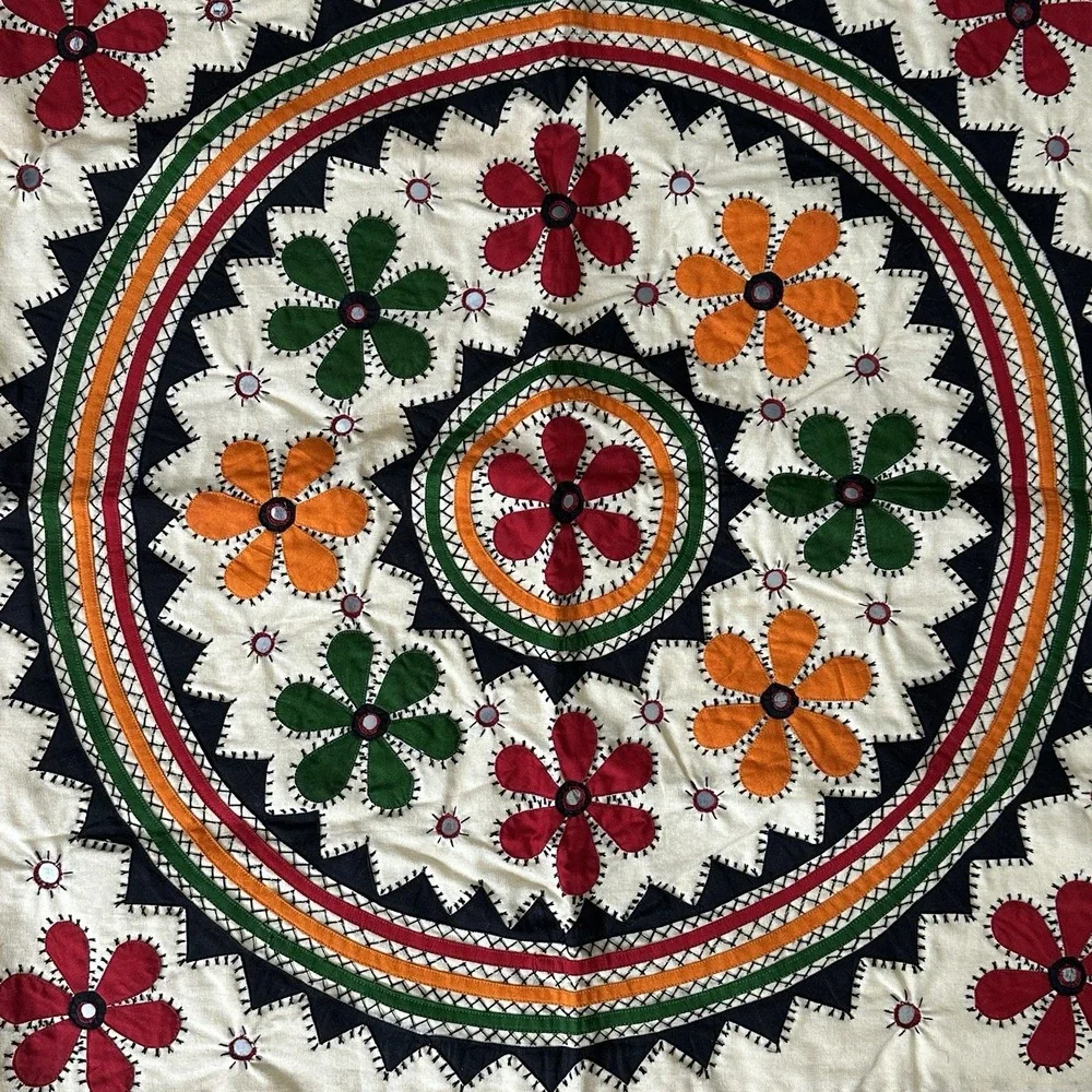 Uzbek Suzani Embroidered Wall Hanging Tapestry 23x23 Inch‎ Medallion Crystals
